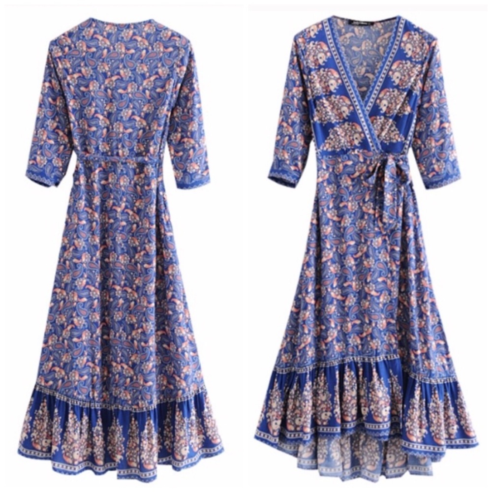 AMY Paisley Bohemian Wrap Style Dress - Picture 3 of 8